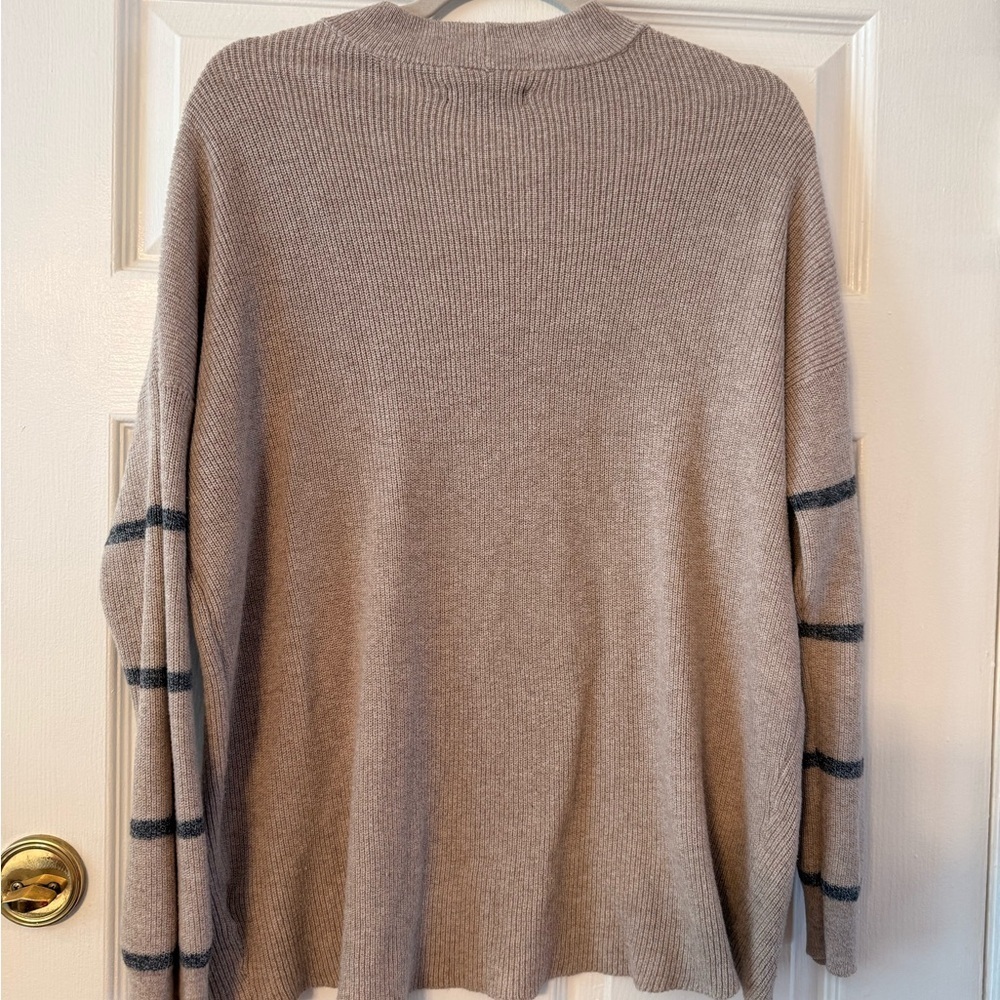 American Eagle Outfitters Women's Taupe Sweater with Black Stripes - Picture 5 of 7